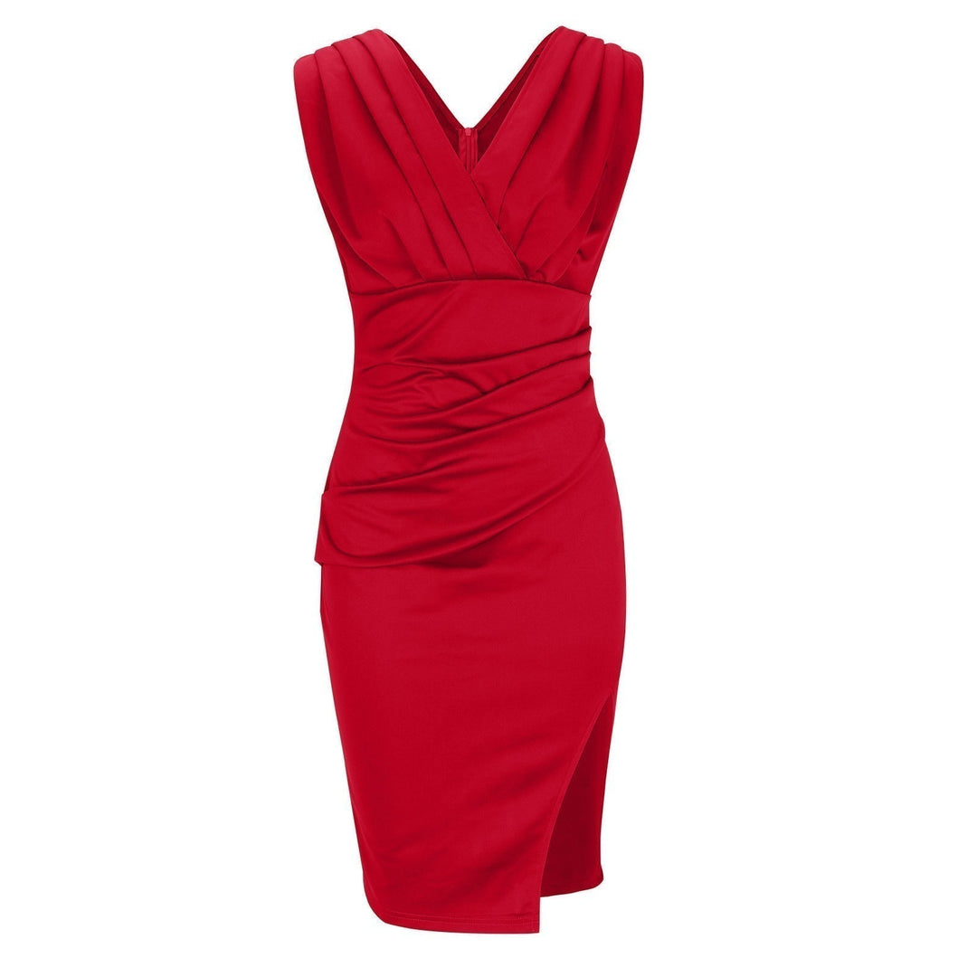 BRENDA | Fitted dress with V-neck and slit