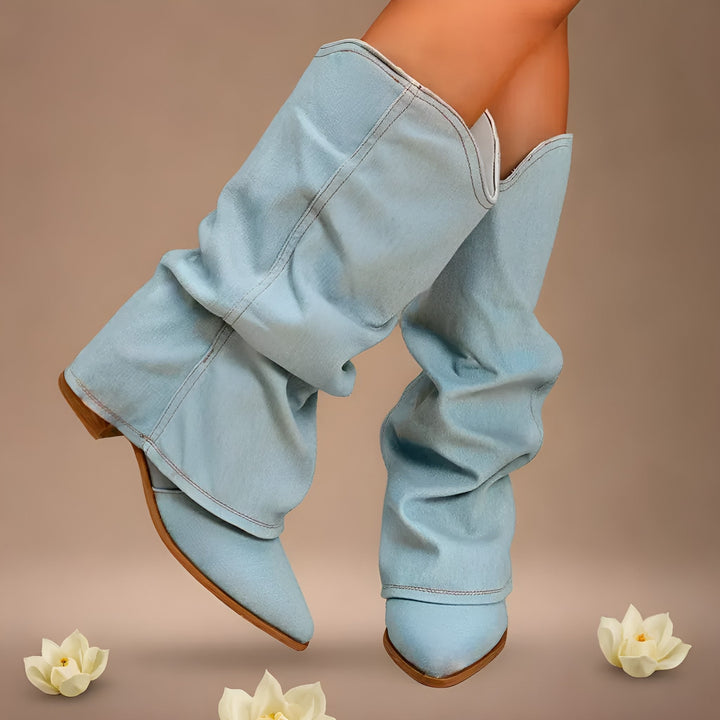 Marion – Knee-High Denim Boots