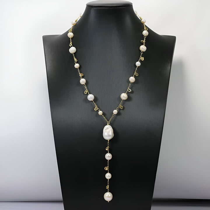 Elvire – Collier en Y en perles Keshi luxueuses 