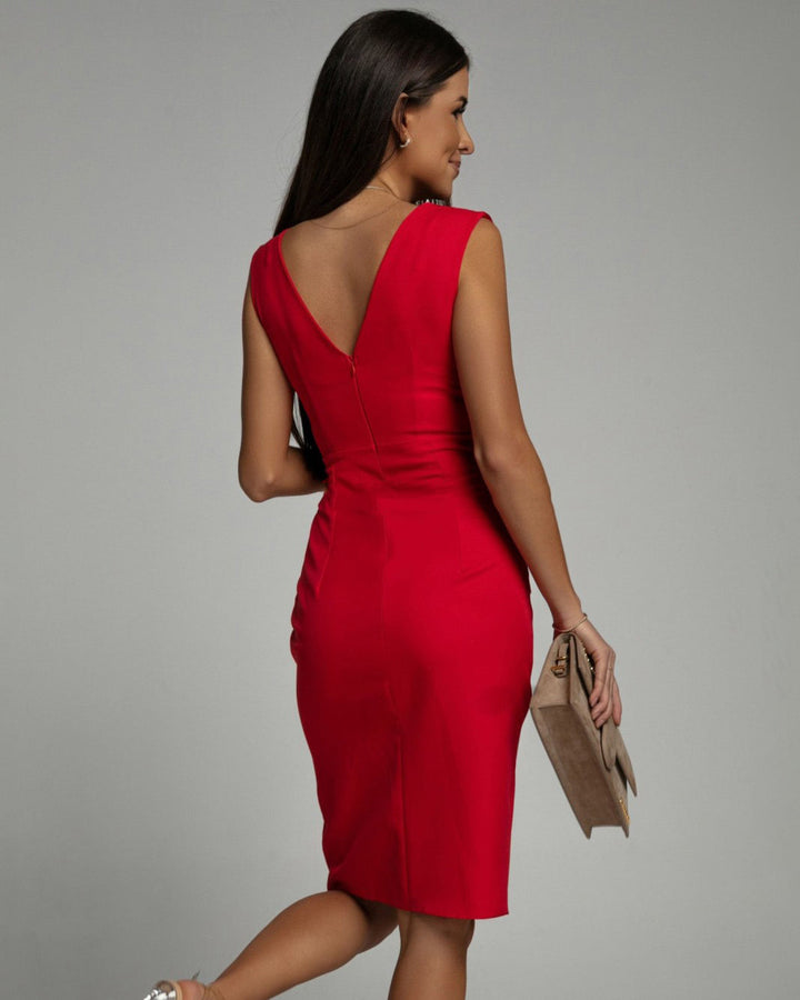 BRENDA | Fitted dress with V-neck and slit
