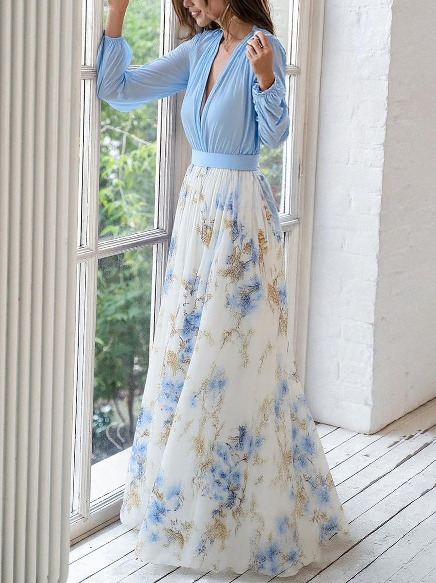 Harper™ | Long Dress with Shiny Floral Print