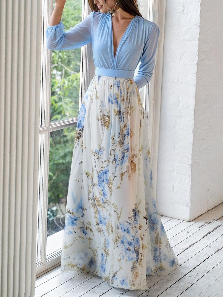 Harper™ | Long Dress with Shiny Floral Print