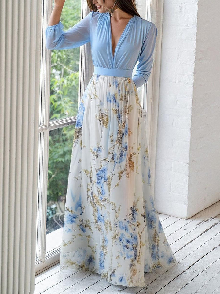 Harper™ | Long Dress with Shiny Floral Print