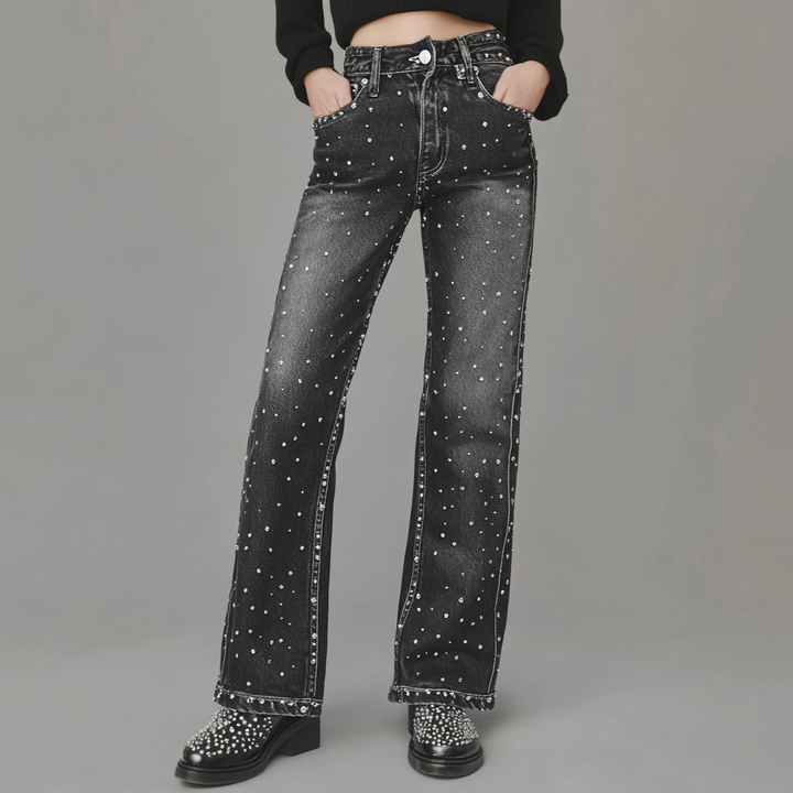 Black Glitter Denim Pants