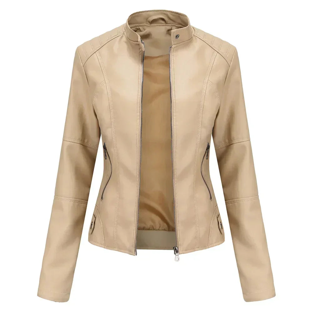 Pia | Minimalist Smooth Leather Jacket