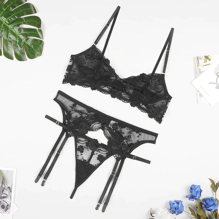 Virginia - Sultry Three Piece Floral Lingerie