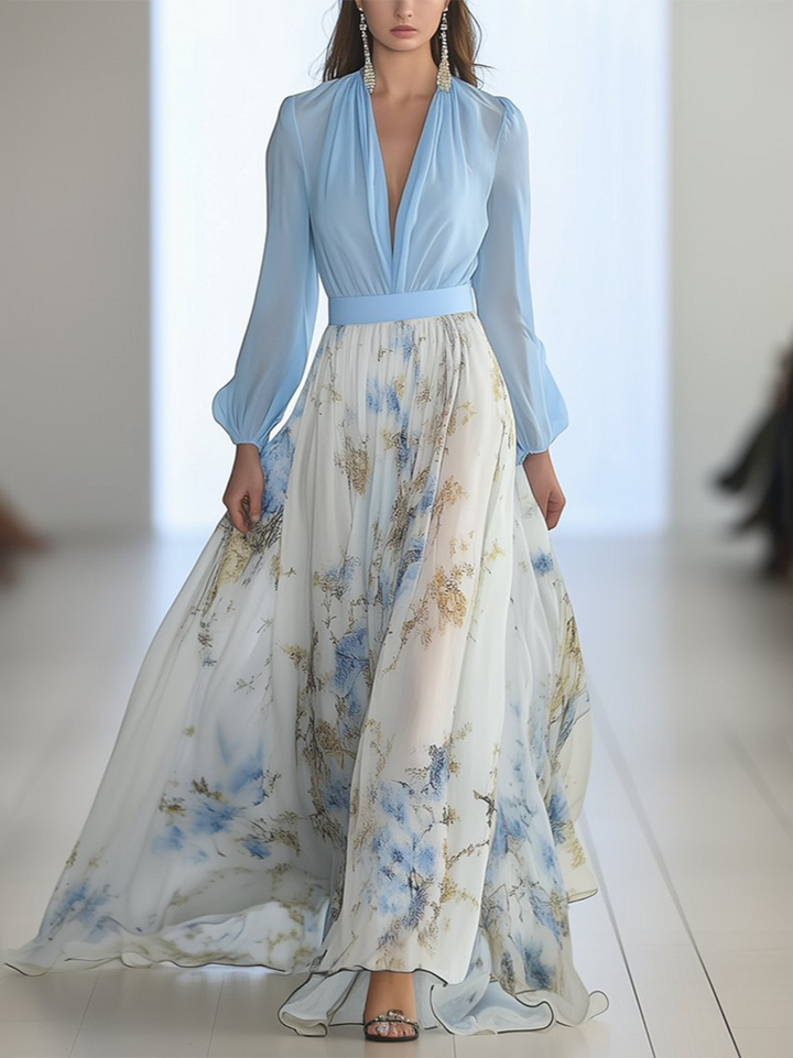 Harper™ | Long Dress with Shiny Floral Print