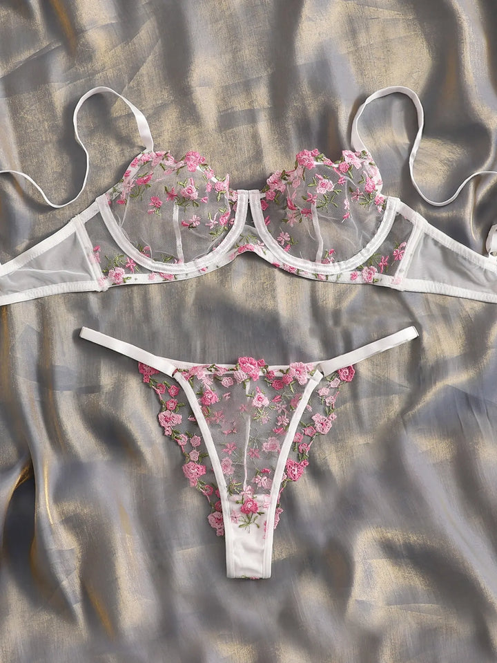 Jannette - Attractive Floral Two Piece Lingerie
