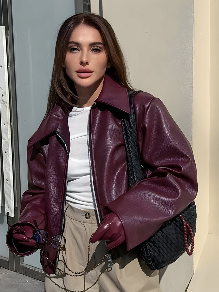 Julia - Leather Bomber Jacket